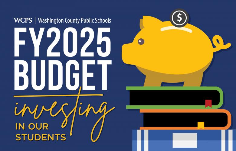 a graphic shows a piggy bank and reads FY2025 budget