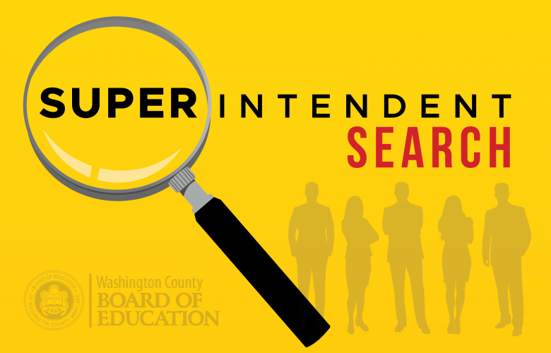a magnifying glass hovers above text that reads superintendent search